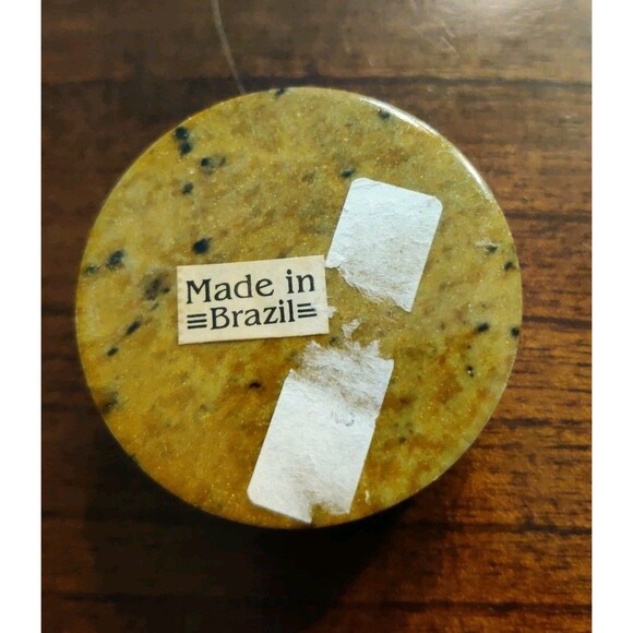 Round Trinket Jewelry Box Brown Marble Stone Made In Brazil 2.25" Vintage - Picture 3 of 5